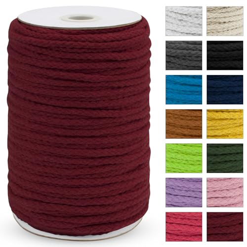 JeogYong Braided Macrame Cord 5mm x 295ft Natural 8-Strand Braided Cotton Rope Colored Drawstring Cord Macrame Rope for Plant Hangers Wall Hanging Dream Catcher Garden DIY Projects