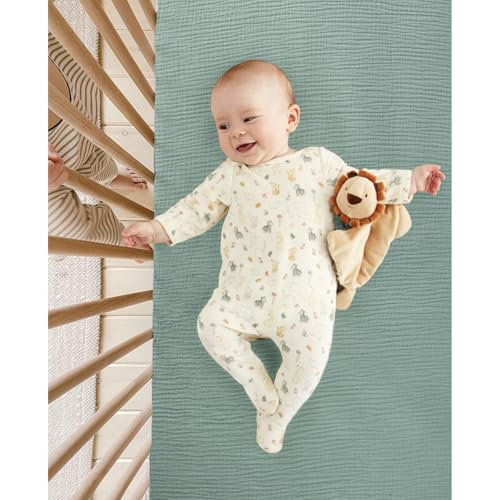 Image of lulumoon Baby Muslin Crib Sheets: Soft & Breathable Fitted Crib Sheets for Boys - Green Leaf Sheets for Standard Crib 2Pack