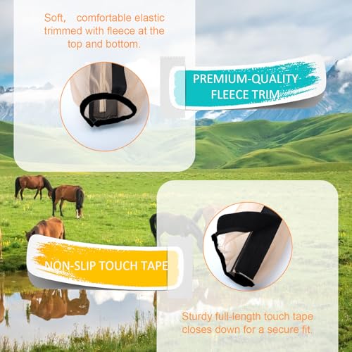 Anti Mücken Feinmaschige Fliegengamaschen, 4 Stück Atmungsaktiv Gamaschen Pferd, Klettverschluss Pferde Zubehör, für zur Linderung von Gelenkreizungen, Hufschäden, Muskelermüdung bei Pferden