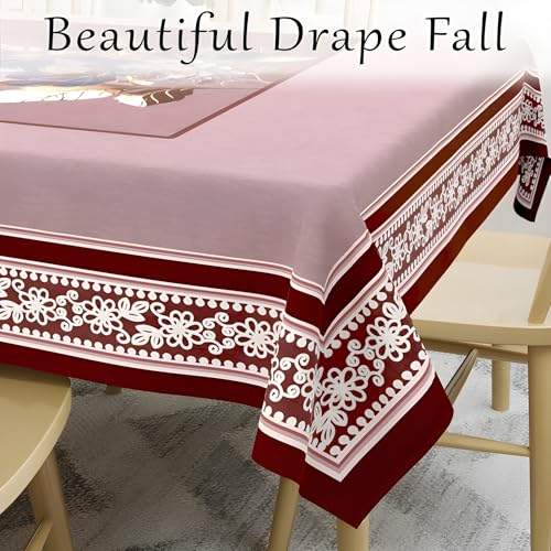 Image of Cloth Fusion Velvet Floral Dining Table Cover Cloth 6 Seater with Stunning Gold Foil Design for Home Decor (60x90 Inch, Maroon)