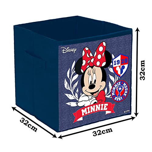 Image of Kuber Industries Disney Minnie Print Foldable Cube Box|Non Woven Storage Box For Clothes|Storage Organizer for Toys, Books, Baby Clothes|Pack of 2 (Navy Blue)