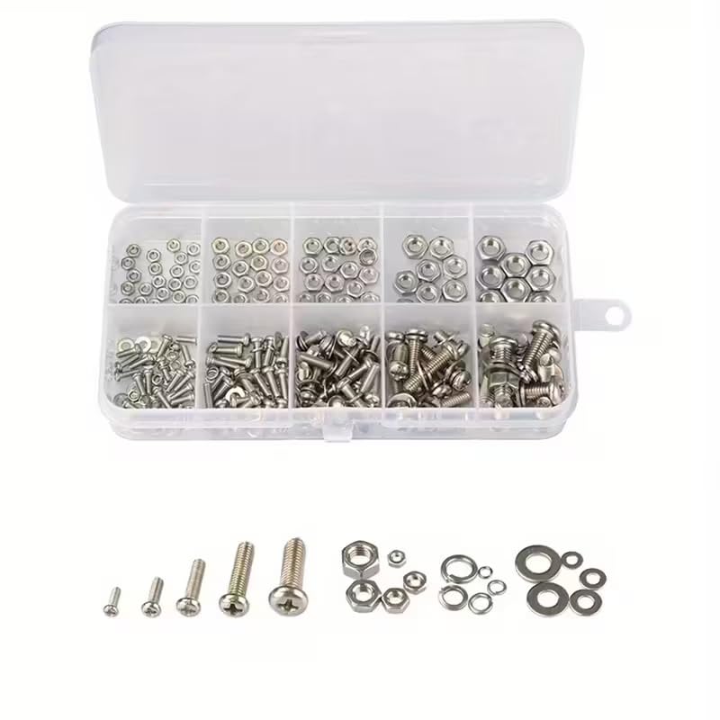 320-Piece SS304 Stainless Steel Screw Nut Bolt Assortment Kit Pan Head M2 M2.5 M3 M4 M5 for Electronics DIY Home Repair Office, Silver