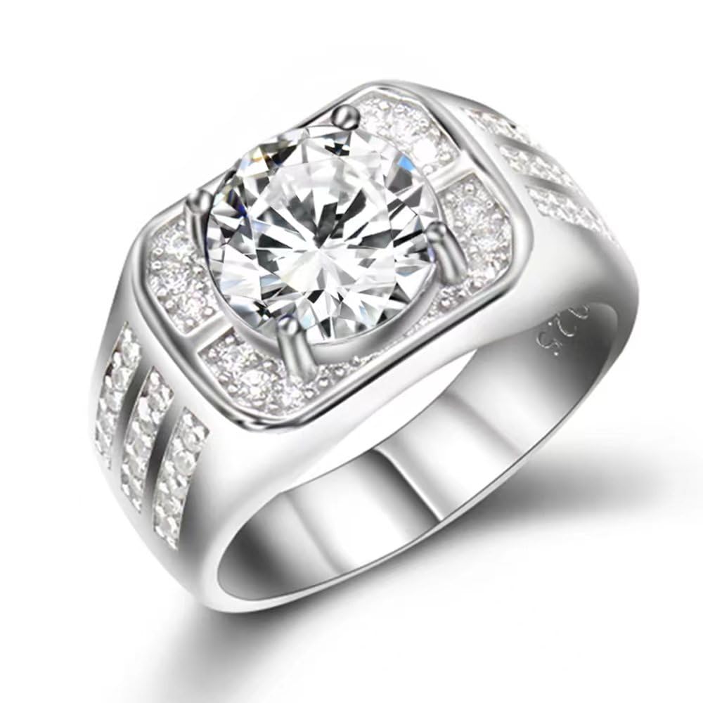 Men's 925 Sterling Silver Men's Silver Ring Set with CZ Cubic Zirconia Sparkling Simulated Diamond Ring Wedding/Engagement/Anniversary/Valentine's Day