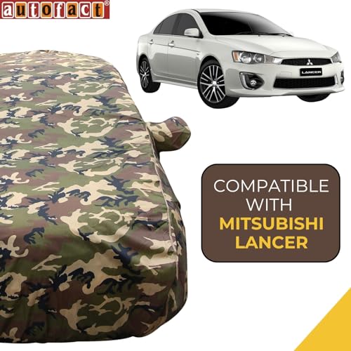 Image of Autofact 100% Waterproof Car Body Cover Compatible with Mitsubishi Lancer (2004 to 2012), with Mirror Pockets, 4 x 4 American Matty, Long Lasting Durable Material, Camouflage Army Look