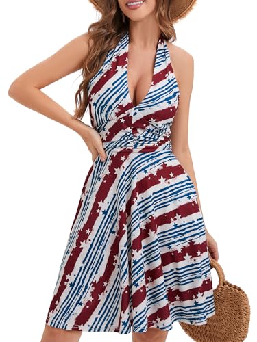 Image of Women's Summer Sundress- 2025 Sexy Halter Sleeveless Spring Boho Elastic Waist Ruffle Mini Dress