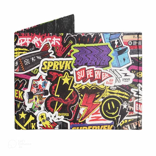 Image of Supervek Sticker Paper Slim Wallet - Hypebeast Anime Streetwear Stitched Bifold Mens Wallet - Men's Credit Card Holder Purse Wallets, Gifts for Him Boys Gents - RFID Blocking