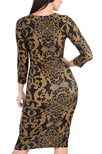 Image of ICONOFLASH Women's 3 /4 Sleeves Midi Bodycon Dress Crew Neck Fitted Dresses with Plus Size Options