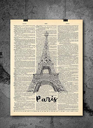 Paris Eiffel Tower - Paris Eiffel Tower Vintage Art - Authentic Upcycled Dictionary Art Print - Home or Office Decor (D228)