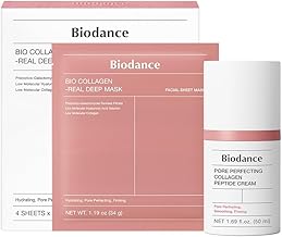 BIODANCE Collagen Glass Skin Duo: Collagen Real Deep Mask & Pore Perfecting Peptide Cream Bundle for Plumping Hydration, Firming, Korean Skin Care, Valentines Day Gifts for Her, Skin Care Set