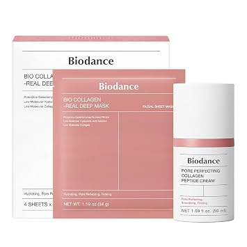 BIODANCE Collagen Glass Skin Duo Collagen Real Deep Mask & Pore Perfecting Peptide Cream Bundle for Plumping Hydration, Firming, Korean Skin Care, Skin Care Set