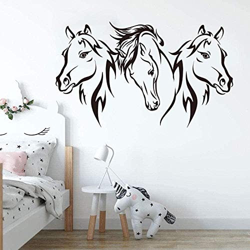 Trois chevaux stickers muraux tête de cheval art sticker mural vinyle autocollants 56 * 94 cm adapté au mur, porte, fenêtre, verre, décoration de voiture