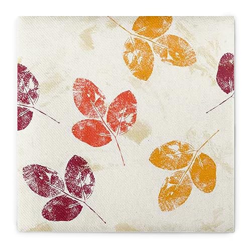 Sovie HOME Serviette JOLA aus Linclass Airlaid, 40x40 cm, 1/4 Falz, 12 Stück, Herbstliches Blattmotiv in Terrakotta Rot Gelb auf Cremefarben, stoffähnliche Einwegserviette