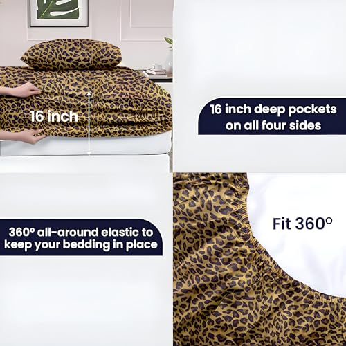 Image of SGI bedding 600 Thread Count 100% Egyptian Cotton California King Sheet Set Leopard Print - Luxury 4-Piece Soft Bed Sheets, Hotel-Quality Bedding, 16 inch Deep Fitted, Cooling, Durable & Non-Pilling