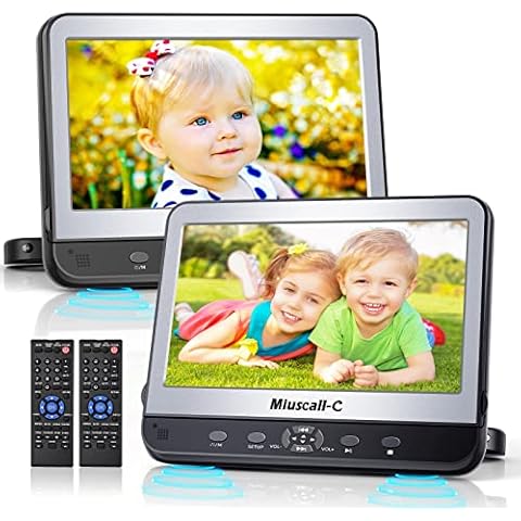 10.5" Car DVD Player Dual Screen to Play A Same or Two Different Movies,Miuscall-C Headrest Portable DVD Player for Car with Two Mounting Brackets, Support AV in/Out,USB/SD,Last Memory,Region Free Cover