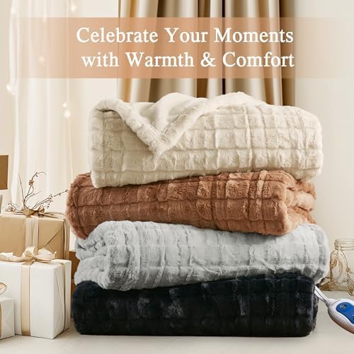 Beautyrest Heated Blanket, Eletric Throw Blanket, Soft, Warm, Reversible Faux Fur - Mink Oversized Heating Blanket Throw, 3 Heat Settings, 2 hr Auto Shut Off, Machine Washable, 50x70 Black Texture - Image 5