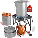 GasOne Large Turkey Fryer Set with Propane Burner – 30QT & 10QT Pots, Complete Set Outdoor Cooker for Turkey, Chicken, Crawfish, Crab, Shrimp