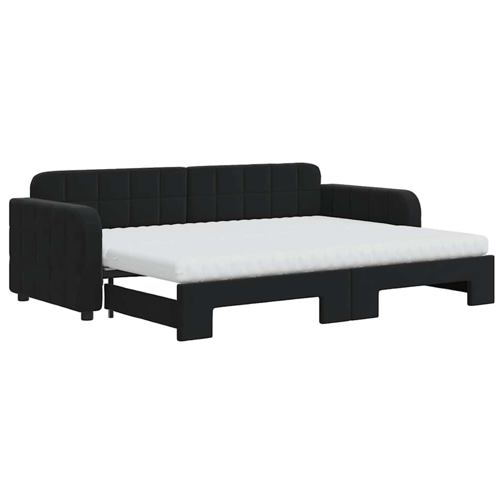 Cama Sofá 2-en-1 Plegable con 2 Colchones de Espuma (80 x 200 cm), tapizada en Terciopelo Negro (100% poliéster), Estructura de Madera y Metal, Ideal para Salón o Dormitorio de Invitados