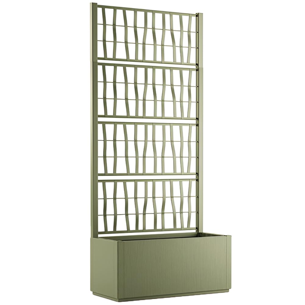 Fioriera alta cm 175 con vaso largo cm 80 Spalliera Grigliata separe' verde oliva graticola rampicante modulabile e componibile per Esterni Giardini Terrazze separatore ambienti locali commerciali