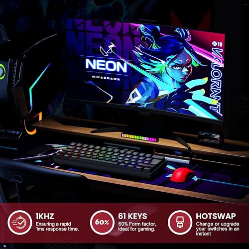 GK61 Mechanical Gaming Keyboard - 62 keys Multi Color RGB Illuminated LED Backlit Wired Programmable for PC/Mac Gamer - ISO UK Layout (Gateron Optical Yellow, Black) - Image 3