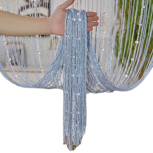 SUIOPPYUW Cortina de Puerta con Hilo encriptado, Delicada y Exquisita Cortina de Cuentas de Cristal de poliéster para Dormitorio, Gris Plata, 1 * 2 m