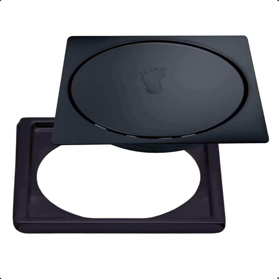 Ralo Click + Grelha 10x10 cm PRETO FOSCO Em Aço Inox Inteligente P/Banheiro Lavanderia Cozinha Áreas Externas Vedação Em Silicone Anti Odor e Insetos X-Matte