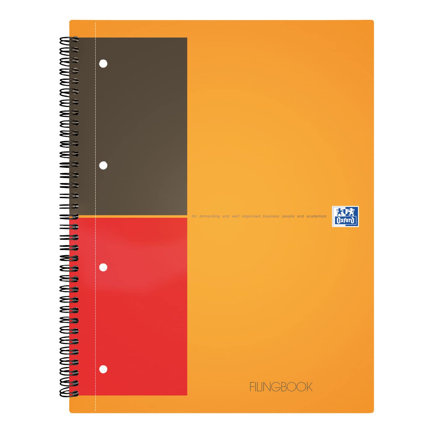Oxford International ActiveBook - Cuaderno de espiral doble (5 unidades, con rayas, 40 hojas, A5+, perforado, incluye compartimento para hojas sueltas), color naranja, rojo y negro