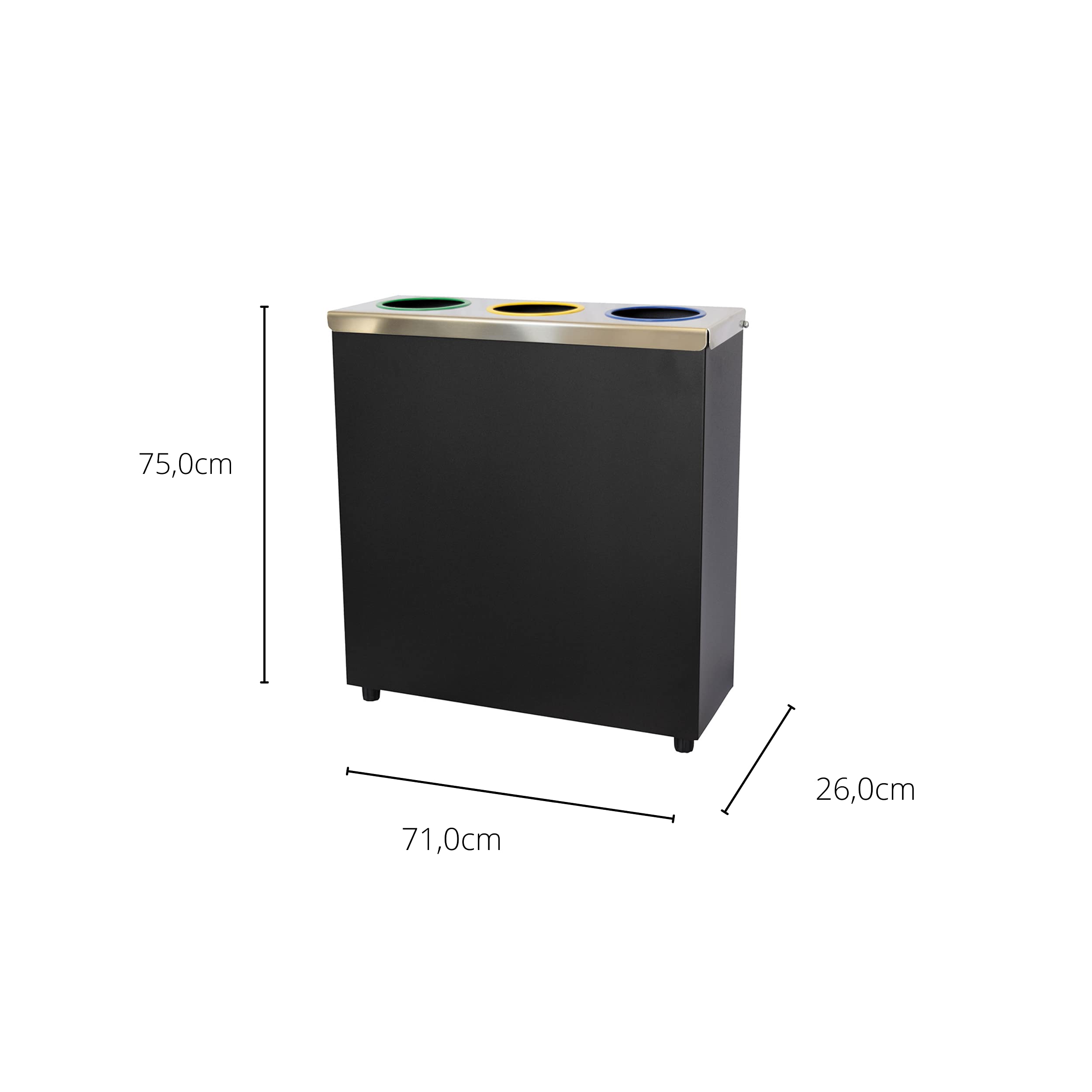 OFITURIA® Papelera para Reciclaje Selectivo Metálica Capacidad 135 litros Color Negro Contenedor 3 Compartimentos para Residuos