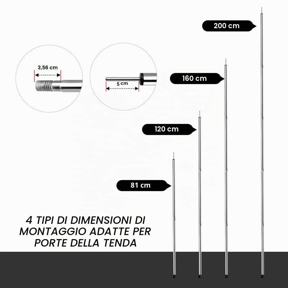 SANLIKE Pali Telescopico per Tenda da Campeggio 200cm, Asta Telescopica per Tenda da Campeggio, Pali di Ricambio per Tenda in Acciaio Inox Palo da Sole a Baldacchino per Spiaggia Montagna Escursione