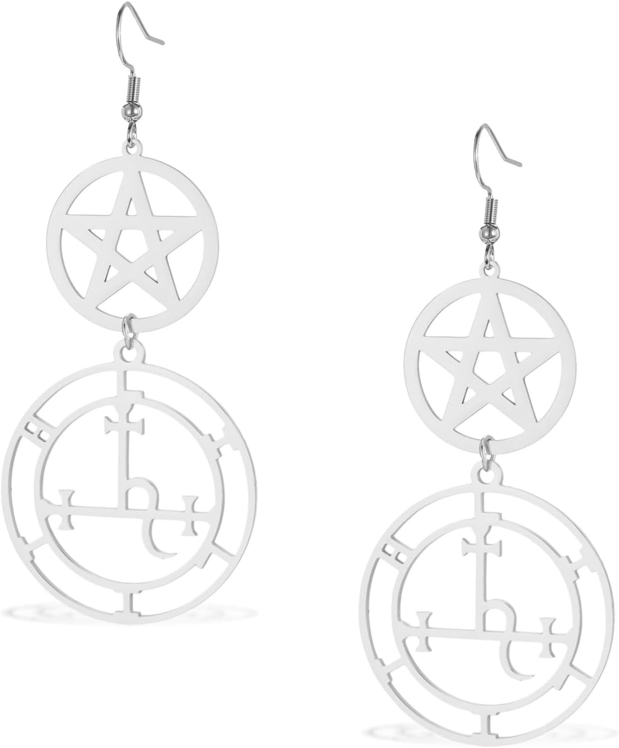 DAEFAG Pentagram Dangle Earrings for Women Wiccan Goddess Symbol Hecate Lilith Sigil Stainless Steel Witchcraft Jewelry, silver lilith earrings