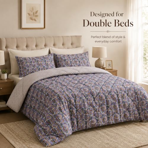 Image of Signature Reversible AC Comforter Set 350 GSM,Soft Microfibre King Size Quilt Blanket for Winter (Purple Rings, Double Bed)