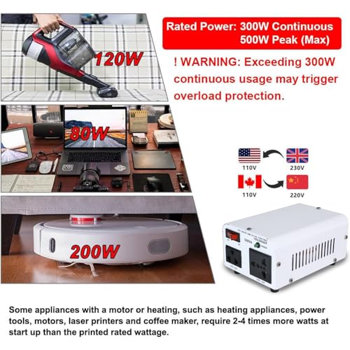 Image of 500W 110V to 220V Voltage Converter Transformer Step Up /Down | 110-120V /220-240V w /US Power Cord,White