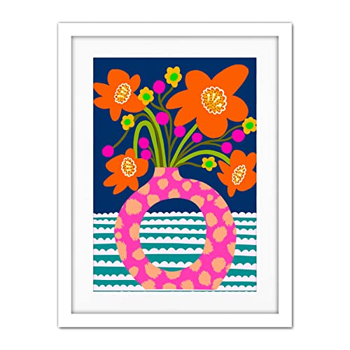 Wee Blue Coo Happy Flowers Bright Bold Floral Artwork Framed