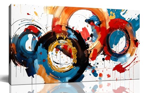 Toile abstraite cercle coloré encadrée 20x41cm art moderne pour salon