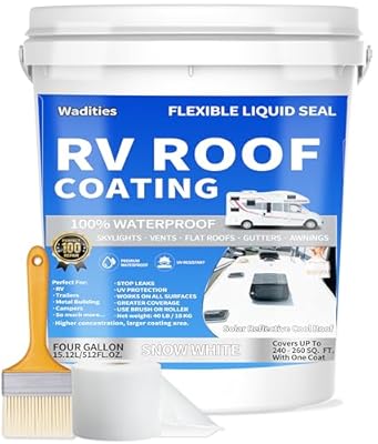 RV Roof Coating White, Wadities Waterproof Solar Reflective Sealant, Flexible RV Roof Sealant for Campers, Trailers, Motorhomes, Metal Buildings and Leak Repairs - 4 Gallon