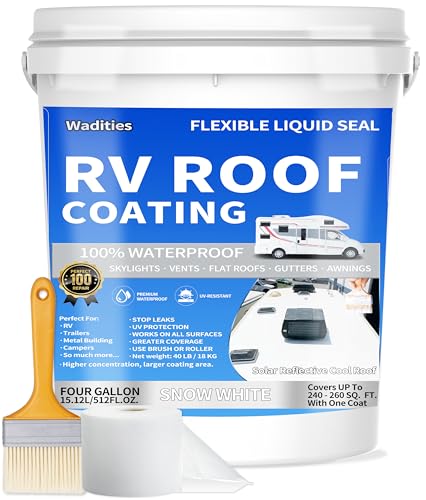 RV Roof Coating White, Wadities Waterproof Solar Reflective Sealant, Flexible RV Roof Sealant for Campers, Trailers, Motorhomes, Metal Buildings and Leak Repairs - 4 Gallon