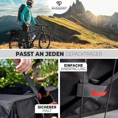 RADGEIST Gepäckträgertasche doppelt I Doppeltasche für Gepäckträger 30L I Einfache Befestigung, Fahrradtasche doppelt Gepäckträger schwarz