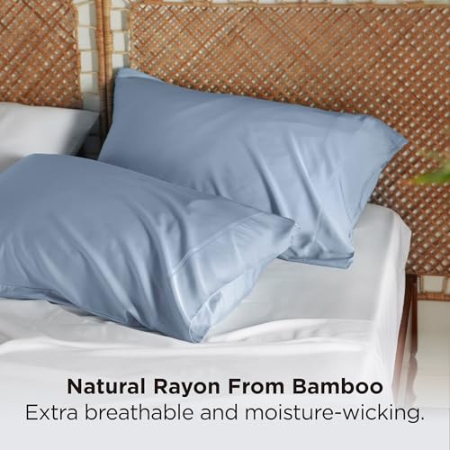 Image of Bedsure Pillow Cases Standard Size Set of 2, 100% Rayon Derived from Bamboo | Cooling Pillowcases, Light Blue Pillow Covers with Envelope Closure, PureWoven Silky Bedding for Hot Sleepers, 20x26 Inches