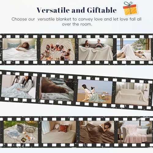 PHF Cooling Waffle Blanket King Size, Lightweight 60% Rayon Derived from Bamboo & 40% Cotton Breathable Blanket for Hot Sleepers, Soft and Luxury for Bed Couch and Sofa, 104"x90", Linen