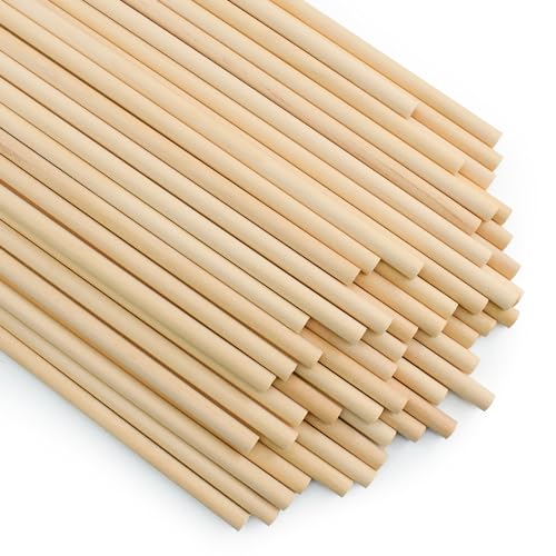 Enkrio 木製スティック 丸 木の棒 長さ30cm 直径6mm 50本セット 木ダボ 円柱 丸棒材 未塗装 木材 バーチ クラフトスティック ホビー用 DIY 手作り 工芸アクセサリー モデル作り (50, 長さ30cm * 直径6mm)