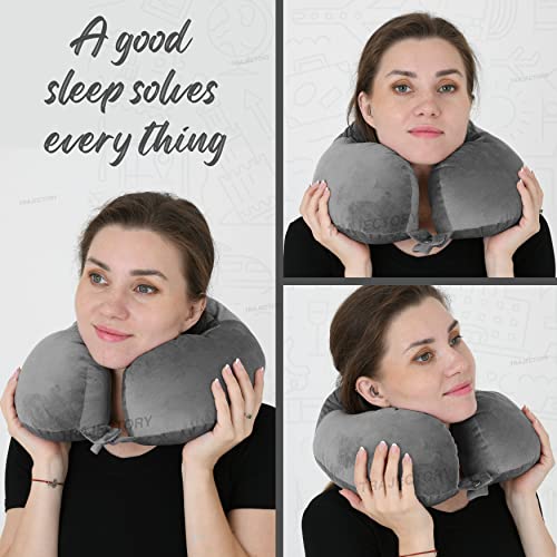Image of Trajectory Rover Grey Neck Pillow Rest Cushion with Soft Velvet Eye mask and Carry Bag for Travel in Flight car Train Airplane with 2 Years Warranty for Sleeping for Men and Women