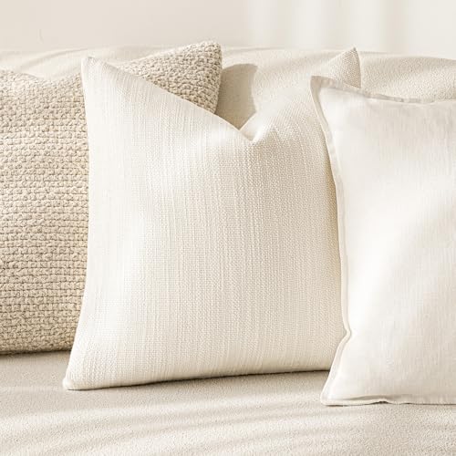 Image of Foindtower Set of 2 Decorative Textured Burlap Linen Throw Pillow Covers Farmhouse Boho Lumbar Cushion Cover Solid Accent Pillowcase for Couch Sofa Bed Living Room Home Decor,12x20 Inch,Cream White