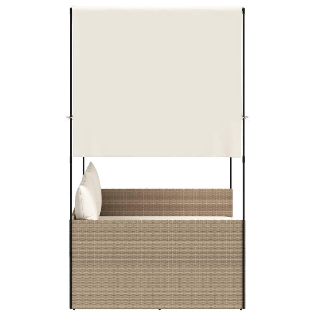 Homgoday Chaise Longue Double avec Toit et Rideaux Beige Résine Tressée, Bain de Soleil de Jardin, Lit de Camping Transat de Relax pour Plage, Extérieur, Balcon, Terrasse B