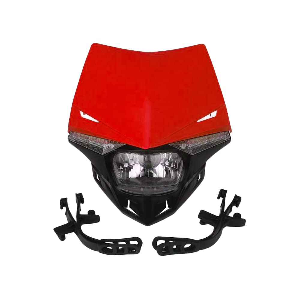 Mascherina per carenatura, luce di marcia diurna, faro anteriore per moto MASO (rosso), indicatore di direzione a LED, lampadina H4 UniVe-rs&al, adatta per motocross KX KXF CR CRF