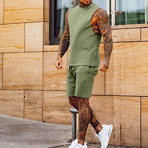 Maryia Mens Workout Tank Top And Shorts Set Summer Muscle Sports Athletic 2 Piece Outfits Casual Stylish Tracksuit Green #TOP2