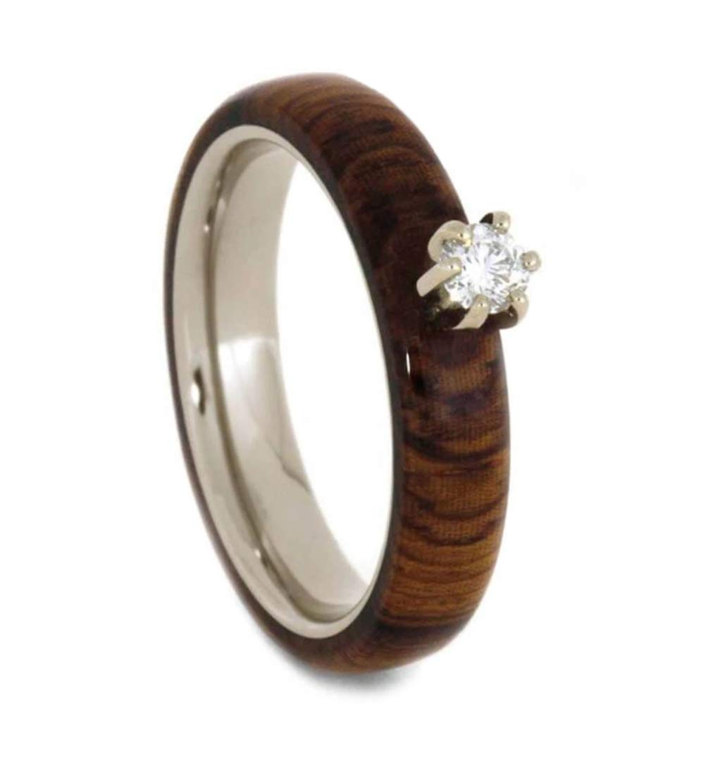 The Men's Jewelry Store (Unisex Jewelry)Diamond Solitaire Honduran Rosewood 4mm Comfort-Fit Titanium Wedding Band