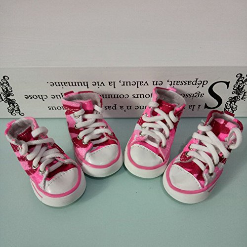 Petfavorites Cute Puppy Pet Dog Sporty Shoes Lace Up Pink Canvas Dog Boots Nonslip Dog Booties Sneaker For Teacup Chihuahua Yorkie Small Doggies, Pack Of 4 (Size 1, Pink) #TOP2