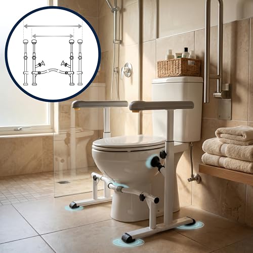 KMINA Toilet Safety Rails for Seniors, Heavy Duty Frame with Handles, Adjustable Height and Width, Handicap Grab Bars - Image 6