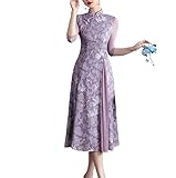 HEARTTOUCH Chinese Cheongsam Women Ao Dai Qipao Traditional Elegant Vintage Floral Embroidery Dress for Special Occasions (Medium,Purple)