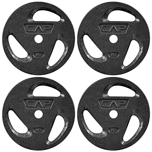 WF Athletic Supply 1-Inch Hole Cast Iron Grip Plate, Compatible with 1-Inch Standard Barbell, 3 Holes Grip Offering Athletes a Comfortable Grip and an Easier Way to Lift (10, Set of 4)