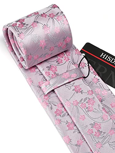 Image of HISDERN Men Floral Ties Woven Classic 3.4 inch Necktie Set Formal Tie Pocket Square for Wedding with Handkerchief Gift Box